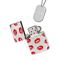 New Vibe Silver Flip Top Lighter - Sexy Red Lips