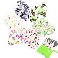 7pcs Set 1 pc Bonus Free Mini Wet Bag +6pcs Absorbent Reusable Sanitary Pads/Washable Bamboo Cloth Menstrual Pads (S,Butterfly)