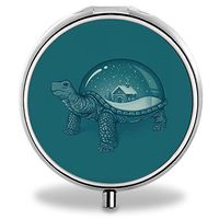 Turtle Sweet Home Pill Case, Round Stainless Drug Organizer Container Medicine Cover for Pocket Daily&Weekly