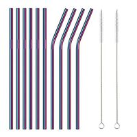 TDGOM 5 Color 12-Pack Stainless Steel Metal Straws Reusable with 2 Cleaning Brushes - Curved Drinking Straws for 20oz Tumblers Dishwasher Safe (Multi Color)