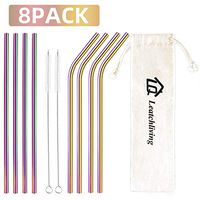 Leatchliving 8-Pack Reusable Stainless Steel Metal Straws, Smoothie Straws for Milkshakes, Frozen Drinks, Ideal Choice for Kitchen, Bar and Picnic Free Cleaning Brush Included Rainbow
