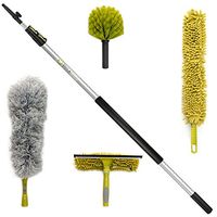 DocaPole Cleaning Kit with 12 Foot Extension Pole // Includes 3 Dusting Attachments + 1 Window Squeegee & Washer // Cobweb Duster // Microfiber Feather Duster // Ceiling Fan Duster & Cleaner