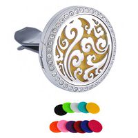 HooAMI Car Air Freshener Aromatherapy Essential Oil Diffuser - Stainless Steel Locket,11 Refill Pads (Silver Diamond)