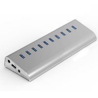 10-Port Aluminum USB 3.0 Hub, Bluwee Super Speed 3.0 Hub with 12V 3A Power Adapter and 3.2ft USB 3.0 Cable for iMac, MacBook, MacBook Pro, MacBook Air, Mac Mini, or Any PC (Silver)