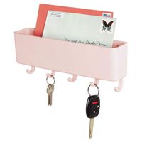mDesign Wall Mount Plastic Mail Organizer Storage Basket - 5 Hooks - for Entryway, Mudroom, Hallway, Kitchen, Office - Holds Letters, Magazines, Coats, Keys - Light Pink/Blush