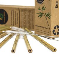 Reusable Bamboo Drinking Straws by Primal Ethic – Plastic Straw Alternative – Organic, Biodegradable – with 2 Cleaning Brushes & Storage Bag – 8 or 9.5 Inch - Variable Quantities