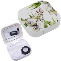 Portable Contact Lens Case Box Travel Kit Mirror + Bottle + Tweezers Container Holder [ Alstroemeria ]