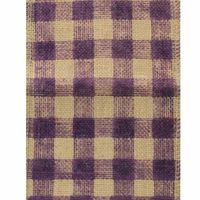 6" Wide x 10 Yards Checker Design Natural Burlap Ribbon (Purple)
