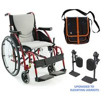 S-Ergo 125 Ergonomic Wheelchair | Seat Size 18" X 17" | Flip-Back Armrest | Upgraded to Elevating Legrests | Frame Color Red & Free Black Medical Utility Bag with Trim!