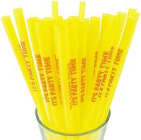 Made in USA Pack of 25"It's Party Time" Special Print Jumbo Plastic Smoothie (10" X 0.28") Drinking Straws (FDA-approved, Non-toxic, BPA-free)