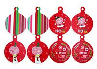 Holiday Fun Collection, Round Joy' Gift Tags with White Silk, Set of 8 (4 Designs x 2 Each), Printed on Ice Pear Paper for a Holiday Shine, Comfort and Joy, Santa Ho Ho Ho, Snowman, Stripes, 3" Round