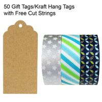 Wrapables 50 Scalloped Gift Tags/Kraft Hang Tags with Free Cut Strings & Set of 3 Washi Tape for Gifts, Crafts & Price Tags - Stars & Stripes