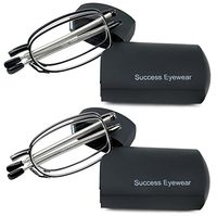 Reading Glasses 2 Pair Black and Gunmetal Readers Compact Folding Glasses for Reading for Men and Women Case Included +1
