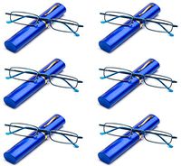 Ultra Slim Compact Unisex Spring Temple Reading Glasses w/Aluminum Case 6 Pack