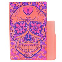Cigarette Box Case and Lighter Holder, Soft Touch Plastic, Colorful Designs - Skull and Leaves