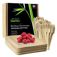 Premium Quality Disposable Bamboo Plates & Bamboo Cutlery Set (25 Plates, 25 Forks, 25 Knives, 25 Spoons) All-Natural, Biodegradable & Compostable | Elegant Dinnerware for Parties & Upscale Events