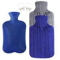 Attmu Classic Rubber Hot Water Bottle 2 Liter with 2 Pack Knit Covers and 1 Bottle Stopper, Blue