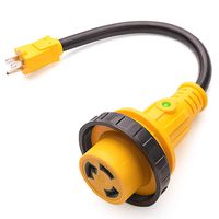 MICTUNING 18 Inch 15A Male to 30A Female Heavy Duty RV Adapter Cord Dogbone Electrical Adapter with Twist Lock, LED Indicator