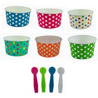 Worlds Paper Ice Cream Cups With Plastic Spoons Polka Dot Paper Yogurt Cups 5OZ MIX 50 Set