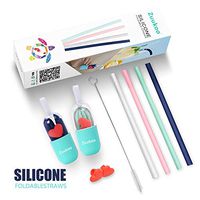 Silicone Collapsible Straws, Zuukoo Reusable Travel Drinking Straw BPA-Free 6 Pack Set with Carrying Case Brush and Fixing Accessories for Party Household Indoor Outdoor Activities