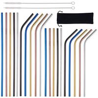 Multicolor Reusable Stainless Steel Drinking Straws, 20 Pcs 2 Size - 8.5'' 10.5'', BPA Free Long Short Metal Straight Bent Straws with Brushes Carry Bag, Fit for 20/30 oz Tumblers