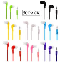 Bulk Earbuds Headphones 50 Pack Earphones with Comfortable Silicone Ear-Bud for School Classroom Students Kids and Adult Individually Bagged (50Pack,Mix 8 Colors)