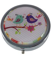 Pretty Little Birdies Silver Three Compartment Pocket/Purse/Travel Pill Box Case (Purple)