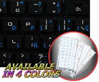 APPLE SPANISH STICKER FOR KEYBOARD WITH BLUE LETTERING TRANSPARENT FOR DESKTOP, LAPTOP AND NOTEBOOK