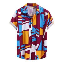 Xia&Han Mens Geometric Printed Short Sleeve Casual Hawaiian Shirts Slim Fit Blouse Turndown Collar Tops Purple