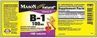 Mason Vitamins B 1 100 mg Tablets, 60 Count