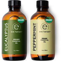 Eve Hansen Holiday Aromatherapy Essentials Set | Organic Peppermint Oil (4 oz) and Organic Eucalyptus Oil for diffuser blends and DIY projects | Energizing, refreshing, and clarifying essential oils