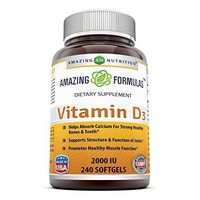 Amazing Nutrition Amazing Formulas Vitamin D3-2,000 IU, 240 Softgels- Important Vitamin for Optimal Body Function- Supports Bone Health, Cardiovascular Health, Kidney Function and Over-All Well-Being