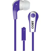 Coby CVE-113-PRP Tangle Free Flat Cable Stereo Earbuds With Mic, Purple