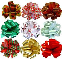 Christmas Gift Pull Bows - 5" Wide, Set of 9, Red, Green, Gold, Stripes, Swirls, Gift Bows, Christmas Presents, Birthday, Boxing Day, Hanukkah, Wreath, Swag, Christmas Tree, Fundraiser