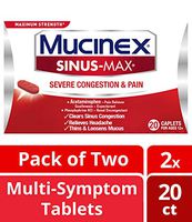 Mucinex Sinus-Max Severe Congestion & Pain Relief Maximum Strength Caplets- Sinus Decongestant, Headache Relief & Loosens Mucus, Expectorant 20 Count (Pack of 2)