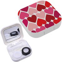 Portable Contact Lens Case Box Travel Kit Mirror + Bottle + Tweezers Container Holder [ Valentine Hearts ]