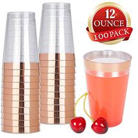 Rose Gold Plastic Cups 12 Oz - Disposable Gold Rimmed Plastic Tumblers For Party Holiday Wedding and Occasions - Fancy Party Cups - Count 100
