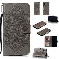 Cfrau Wallet Case with Black Stylus for iPhone X/XS,Beautiful Mandala Sunflower Embossed PU Leather Magnetic Flip Stand Soft Silicone Card Slots Case with Wrist Strap - Gray