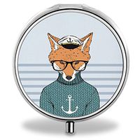 Fox Pill Case, Round Stainless Drug Organizer Container Medicine Cover for Pocket Daily&Weekly