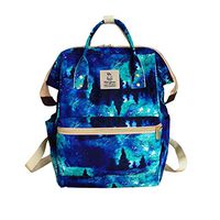 Women's Student Backpack Bag Large Capacity Multi-Pocket Double Zipper Star Print Travel Bag Shoulder Bag Messenger Bag