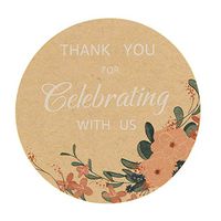 OPG Kraft Brown Rustic Floral Wedding Stickers, Round Circle Gift Stickers, Thank You for Celebrating with US, 100 per Pack/2"(Round)