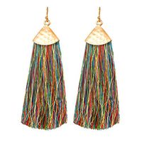Sunhusing 1 Pair of Women's Bohemian Style Triangle Long Tassel Edge Colorful Drop Dangle Earrings Jewelry(Multicolor)