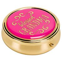 Blessed Grandma Coral Pink 2.5 inch Metal Gold Tone Round Pill Case