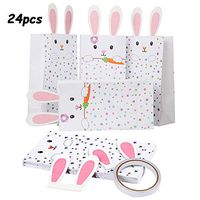 FINGOOO 24 Pieces Easter Bunny Paper Treat Bag Goody Bags with Bunny Ear for Kids Easter Party Supplies