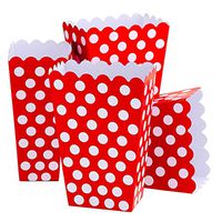 Kicko Ruby Red Popcorn Boxes with White Polka Dots - 16 Pack, 5.5 Inches, Cardboard Treat Bins - for Kids, Party Favors, Chocolates, Pretzels, Popcorn, Gummy Bears, Hard Candies, Nuts, and More