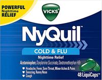 Vicks NyQuil Cough, Cold & Flu Nighttime Relief, 48 LiquiCaps - #1 Pharmacist Recommended – Nighttime Sore Throat, Fever, and Congestion Relief
