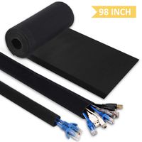 Hommie 98" Cable Sleeves Adjustable Cable Wraps Reusable Cord Management System DIY Cuttable Cable Tidy Strong Fixation Wire Hider Sleeve for Office Desk TV PC Home Theater Entertainment Center Black