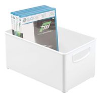 mDesign Plastic Stackable Home Storage Organizer Container Bin Box with Handles - for Media Consoles, Closets, Cabinets - Holds DVD's, Blu Ray, Video Games, Gaming Accessories - White
