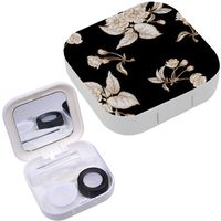 Portable Contact Lens Case Box Travel Kit Mirror + Bottle + Tweezers Container Holder [ Chinese Plum White Flower ]