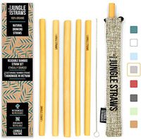 Jungle Straws | Organic Bamboo Straws | 8" Reusable Drinking Straws | Eco Friendly & Biodegradable | Sustainable Straw Set with Cleaning Brush & Storage Bag | Natural Alternative to Plastic (Ash)
